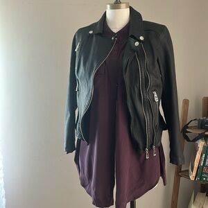 Can Baret Black Leather Jacket zip chunky zippers size L motto biker